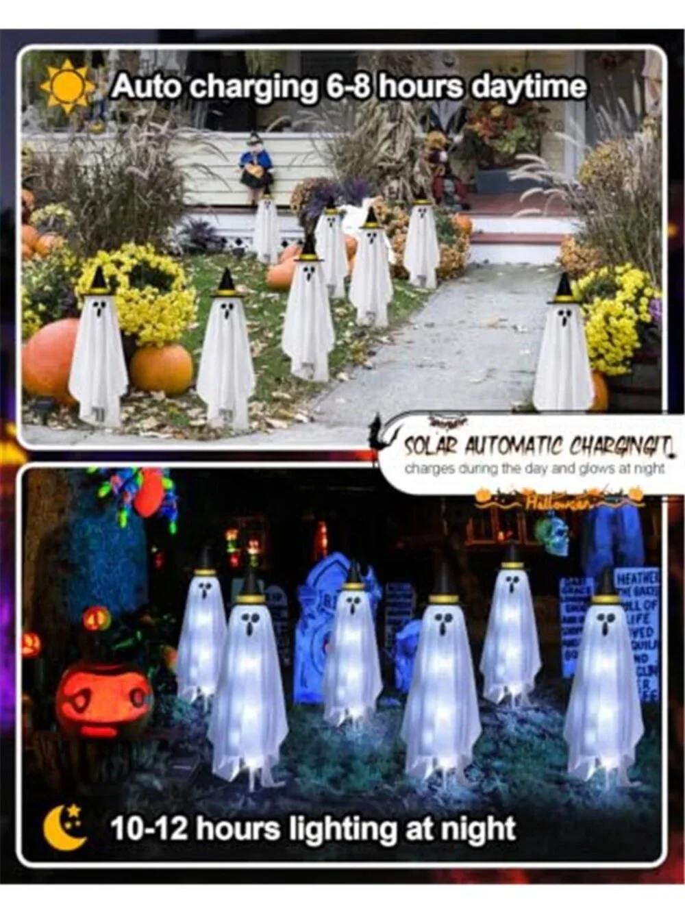 Halloween Decorations Solar Ghost Lights Outdoor, 6-Packs Solar Garden Spooky